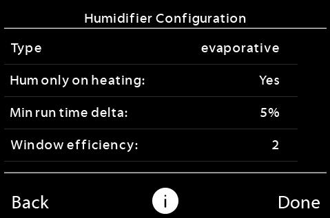 Humidifier Configuration Options NOTE: This menu is only available for applications with a humidifier configured as an