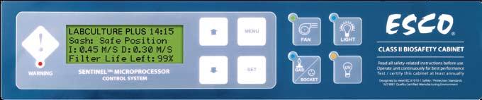 Touchpad data entry buttons permit control settings and access to diagnostics, default settings and hierarchical menus. A graphical interface indicates cabinet performance.
