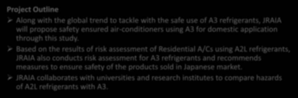 3. Actions to shift low-gwp refrigerants 5) Risk Assessment of Residential A/Cs using A3 Refrigerants - Outline (1/2) 14 Project Outline Along with the global trend to tackle with the safe use of A3