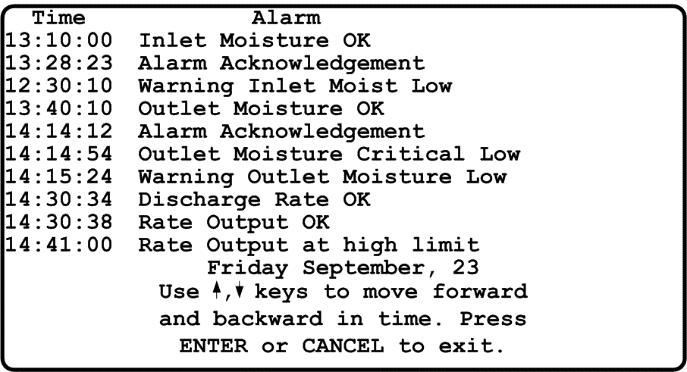 Viewing Alarm Summary The alarm summary is an information screen. Its function is to provide view only access to previous alarm events. Press the Alarms key to display the Alarms menu.