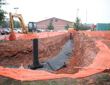 Excavation and Underdrain Installation Excavated area for