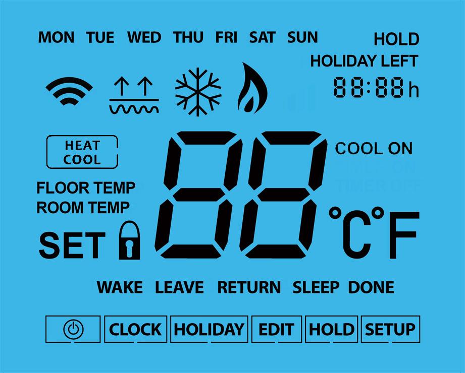 1 2 3 4 5 LCD Display 17 16 15 6 14 7 13 8 12 9 10 11 11 Series 1. Day Indicator - Displays the day of the week. 2. Mesh Symbol Displayed when connected to the neohub. 3. Floor Limit Symbol Displayed when the floor probe has reached the temperature limit set on feature 07.