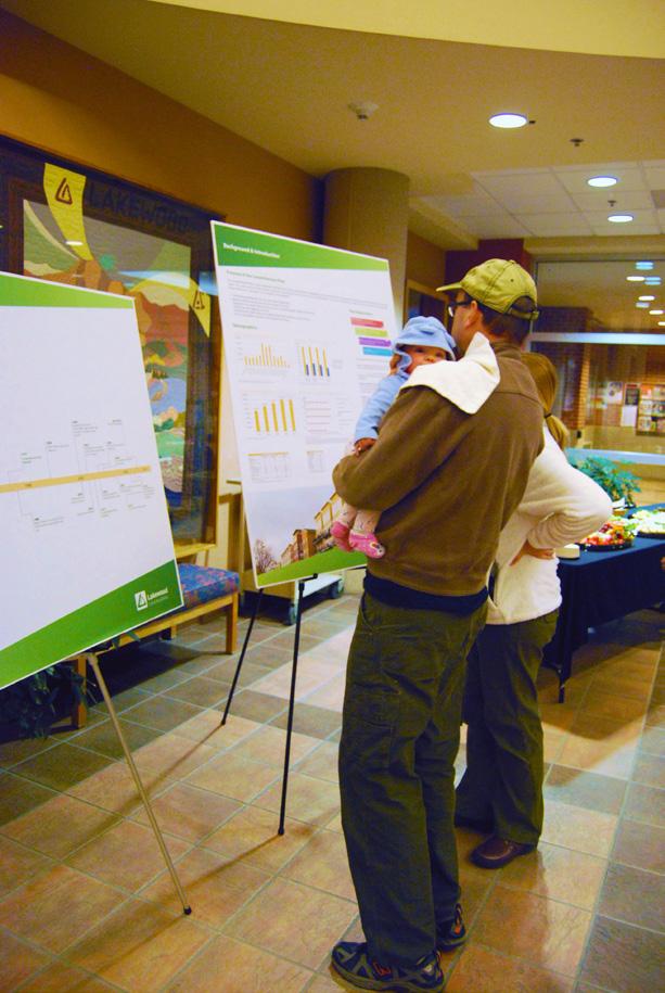Open house participants were presented with boards identifying the components of Complete Streets, roadway classifications of Lakewood streets, traffic volume information for major streets, and ideas