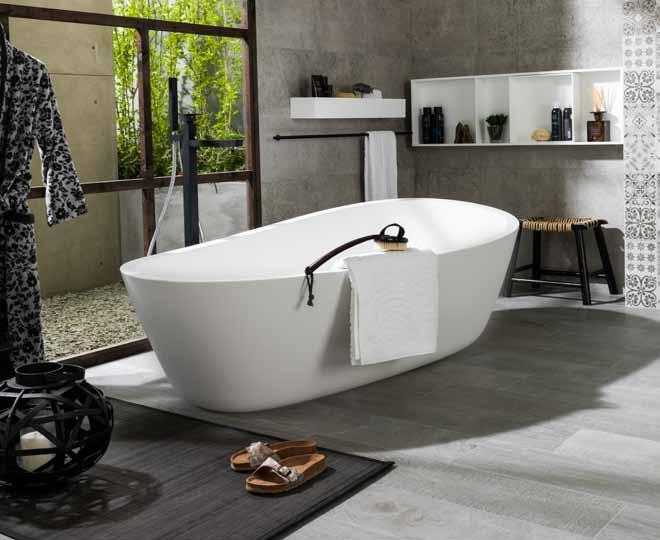 0 BATHROOMS BATHS Bathtub ALMOND 80x95 cm A freestanding bathtub in KRION.