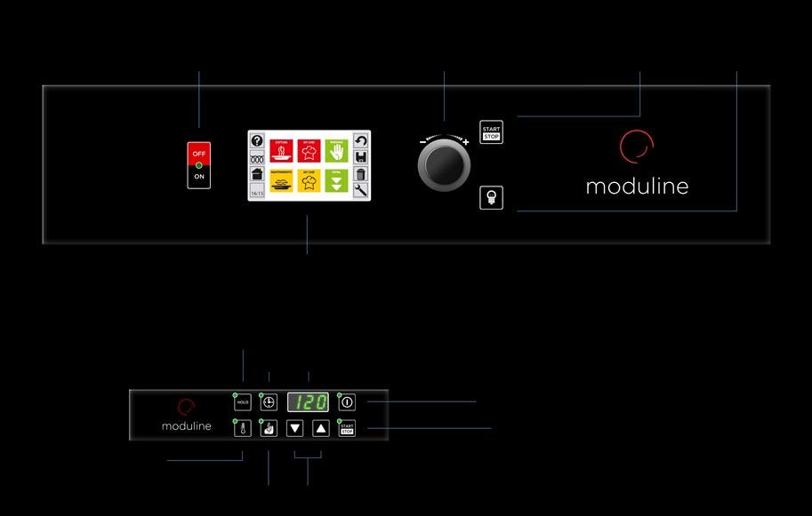 CHC-CHS-FAB Control Panel ON/OFF switch Encoder knob to browse through the functions of the oven and set all cooking parameters START/STOP key Cavity light key temperature control from +30 C to +160