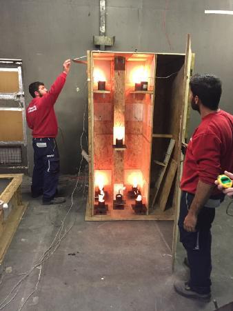 Fire tests to determine class B extinguishing density Defined volume to simulate real world deployment Size of