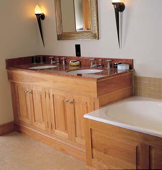 Amberley one-door vanity unit in Golden Oak with Estromoz marble top, Goodwood underpin basin and