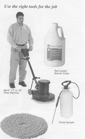 Interim Bonnet Buffing - fast freshen-up Use the right tools for the job of carpet appearance Bonnet buffing or spin bonneting quickly improves the appearance of commercial loop pile carpet with less