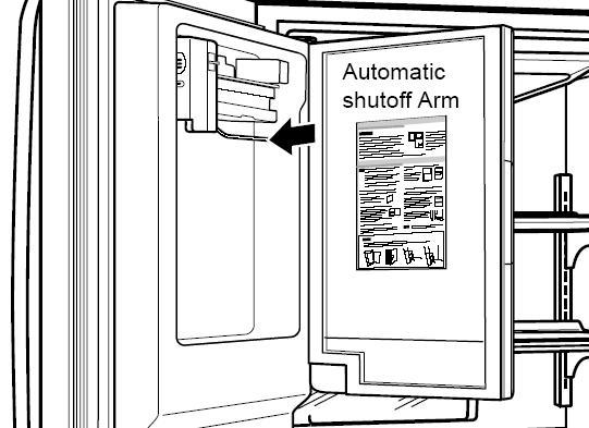 Ice-In-Door Avoid touching the feeler arm (automatic shutoff arm) when removing or replacing the ice bin.