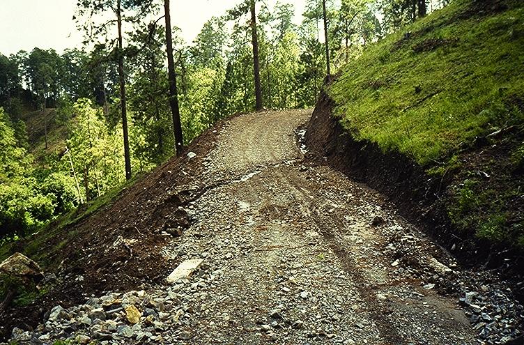 Ideal construction is in terrain with cross-slopes in the range of 25 to 35 percent.