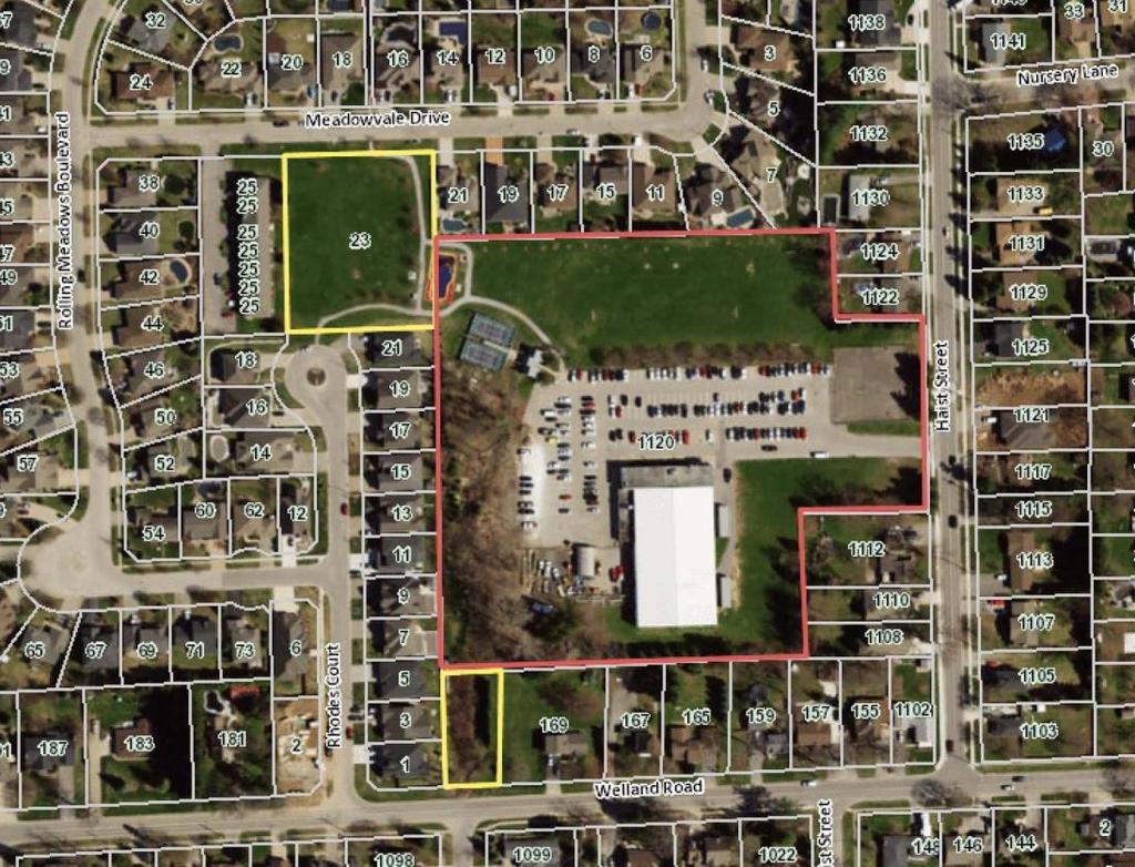 Adjacent to the Pelham Arena lands are two other parcels that the Town owns highlighted in yellow on the location map below, including a stormwater management facility fronting on Meadowvale Drive at