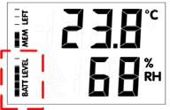 Temperature Reading. This displays the current temperature (Fahrenheit or Celsius as selected in HOBOware) on the LCD.