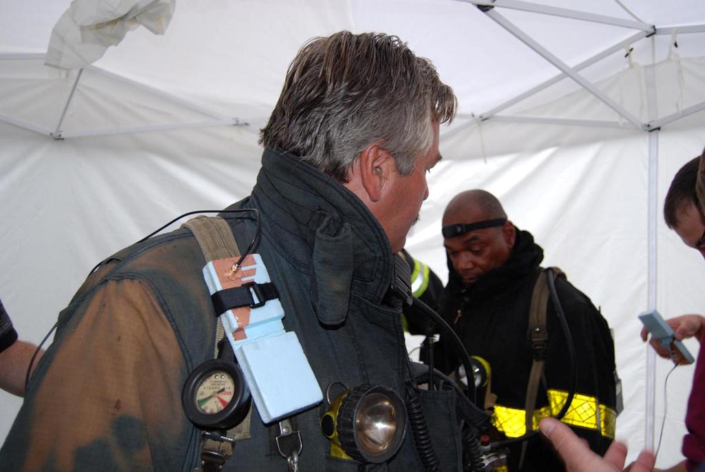Teams are equipped with locator devices and bio sensors When the firefighters were fully outfitted, the systems were checked out by the technologists to ensure they