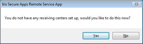 3.2 Set up When the Remote Service App starts it will ask you if you wish to set up receiving centres.