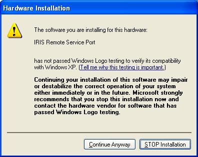 For Windows XP installation you will be prompted with the window below. Click Continue Anyway.