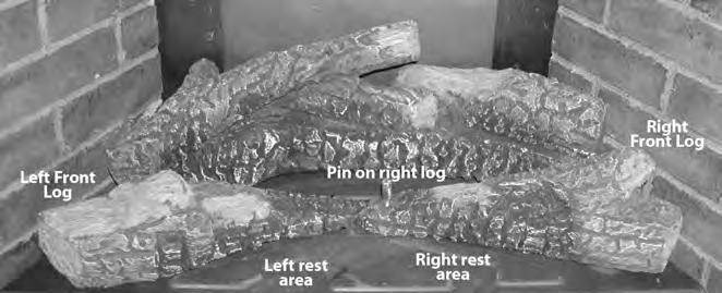 Install the right front log on the right placement pin with the narrow end of the log resting on the rectangular rest area. The last two logs should meet tip to tip on the rest area.