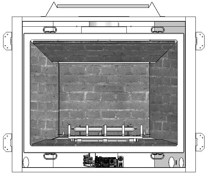 NON-COMBUSTIBLE ZONE: MANTEL REQUIREMENTS Rigid pipe: 1-1/2 (38 mm) above elbow for entire width and depth (behind header) of fireplace.