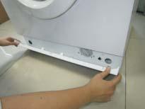 Open the service panel and unscrew the drain pump cover. Drain any water into the dish or bucket.