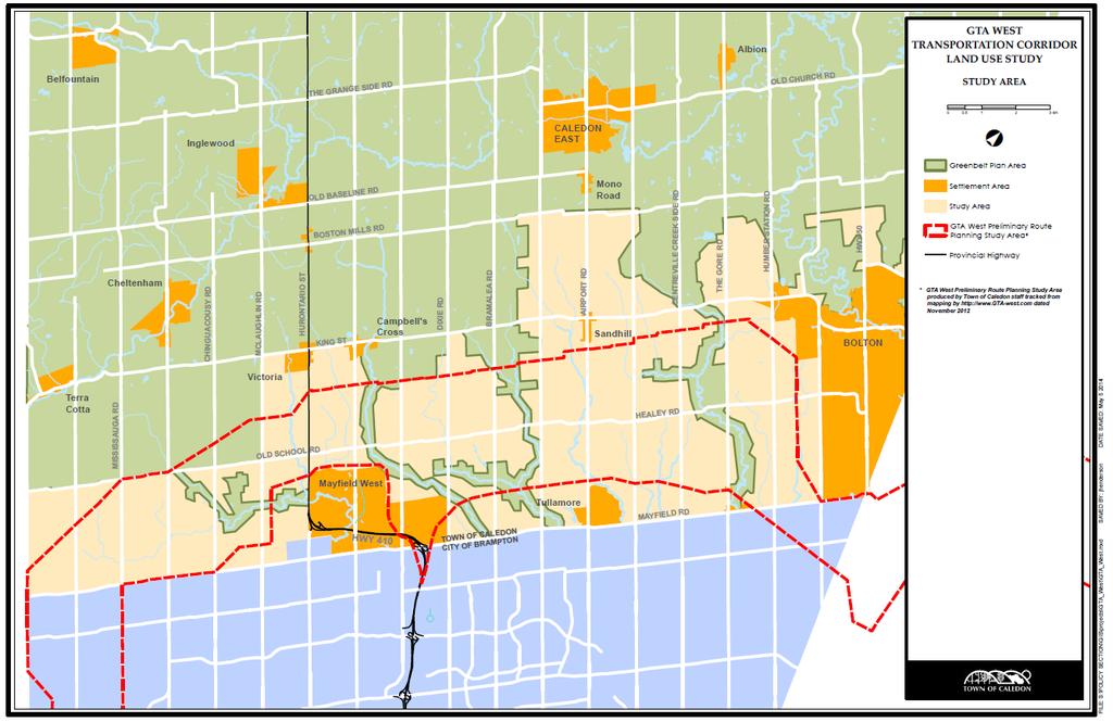 3. Study Area The proposed primary study area will be bounded by the Greenbelt on the north, the Caledon boundary on the east and west, and Mayfield Road