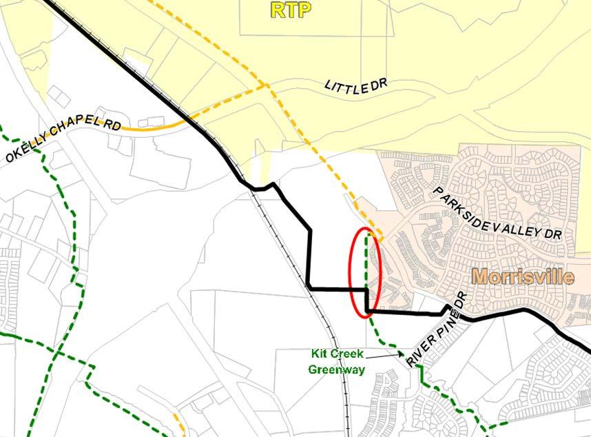 Town of Cary Staff Comments Add the circled section of Cary s Kit Creek Greenway into Draft Comprehensive Transportation Plan Update Identified as one of five crosstown routes in Cary (Planned to