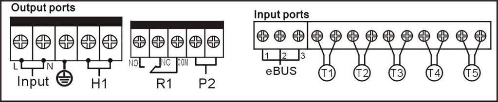 Input ports Input T1: PT1000 temperature sensor, for measuring the collector temperature Input T2~T5: NTC10K,B=3950 temperature sensor, for measuring tank and pipeline temperature Advice regarding