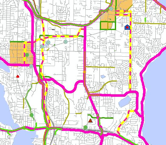King County Additions in Bellevue: Bellevue requested some additions. These came with criteria justifications. Also align network with new LRT station.