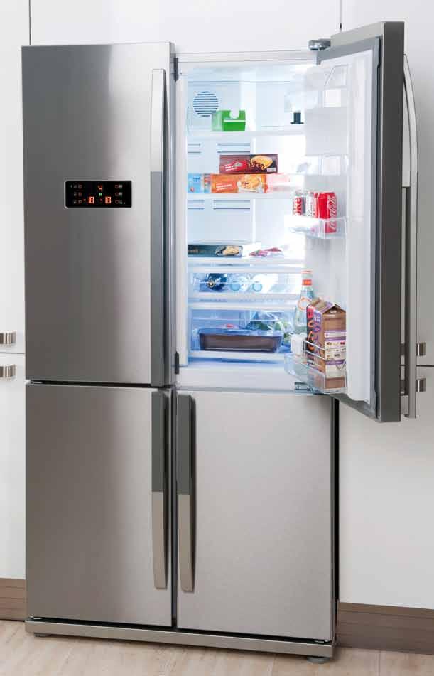 Refrigeration Four Door Fridge 92.5cm Wide GNE114610APX Four door frost free fridge freezer 21.5 cu. ft. gross capacity (Fridge 14.1, 7.4) H 182cm W 92.5cm D 76.