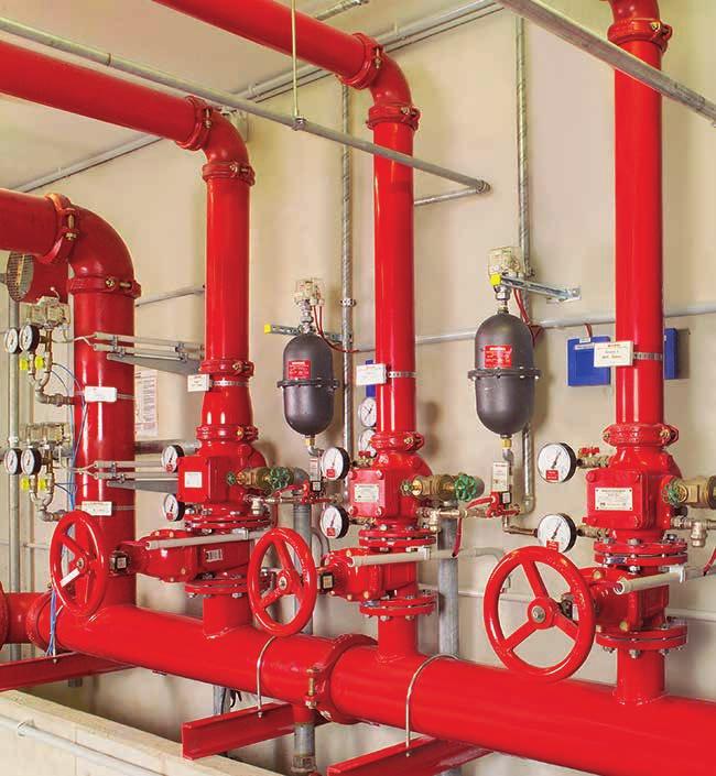 Sprinkler Systems Universal protection Sprinkler systems detect and report fires and automatically initiate the extinguishing process with water.
