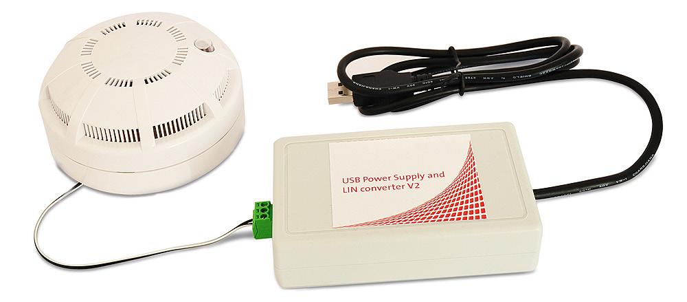 E520.32 Programmble Smoke Detector Controller 1 What you get 1. Smoke Detector 2. USB Power and LIN converter with cable to connect the smoke detector 3.