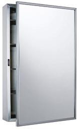 B-299 Surface-Mounted Medicine Cabinet Type 304 stainless steel, satin- 6mm glass electrolytically copper-plated. 15-year guarantee against silver spoilage.