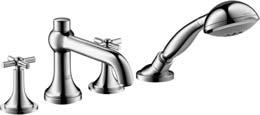 handles for installation onto tiled surround (not shown) Finish set # 37453000 Basic set with Secufl ex -hose system # 14445180 4-hole bath mixer with thermostat with cross head handles for
