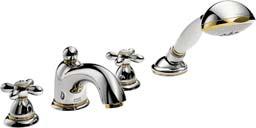 Basic set with Secufl ex -hose system # 13444180 4-hole bath mixer with cross head handles for installation onto tiled surround (not shown) Finish
