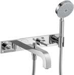 hand shower Finish set # 39447000 3-hole bath mixer for wall mounting, without plate, with lever handles, hand shower (not shown) Finish set # 39448000 Basic set # 10303180 4-hole bath mixer with