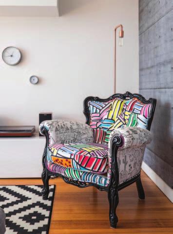 Her creativity resulted in some stunning furniture pieces throughout the home. The sofa in her office on the entry level, for example, came from the street where someone else had discarded it.
