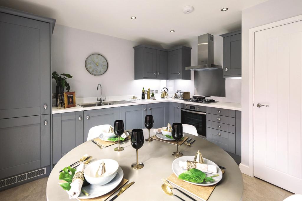 Your new home Kitchens Halvanto fully fitted kitchen units in a range of colours Upstands to worktops Stainless steel 1 ½ bowl inset sink Chrome mixer taps Indesit single electric oven with four ring