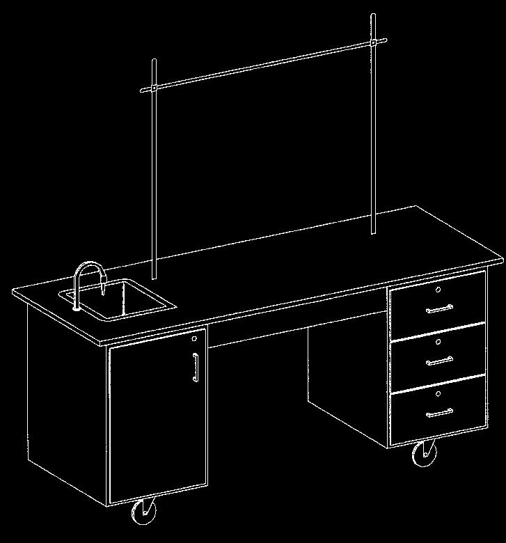 30 D x 54 W x 36 H 4342K Mobile Instructor s Desk MOBILE INSTRUCTOR S DESK WITH FLAT TOP - Same as the 4342K except that the water and waste assemblies and the rod sockets and upright set are omitted.