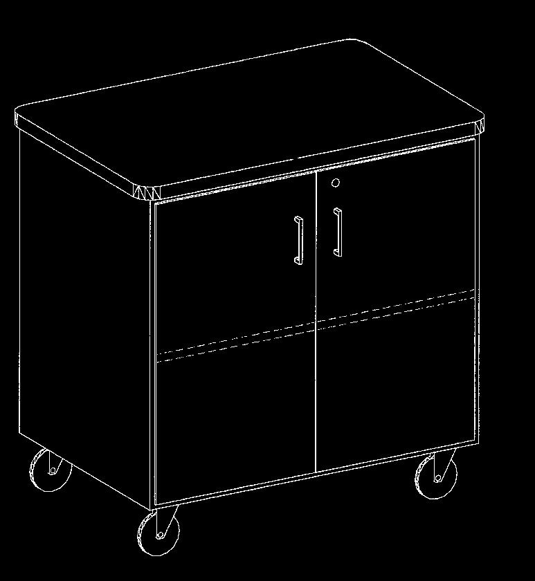 Mobile Storage Demo Cart MOBILE STORAGE CABINET - A compact rolling storage cabinet that offers the versatility of serving as a storage area, a mobile demonstration table, or an extended work surface.