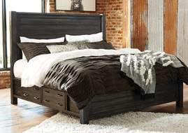 B741 Baylow (Ashley Millennium HS Exclusive) Urbanology bedroom made with acacia veneers and solids in a distressed black vintage washed finish with saw kerf detailing Casual farmhouse
