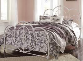 tubular metal in a white aged powder coat finish Headboard and footboard feature cast iron scroll details Available as a complete bed only Twin and full