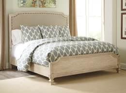 Cal King Upholstered Bed (56/78/94) Queen LED Panel Bed (54/57/96) Queen Upholstered Bed (54/77/96) B693 Demarlos (Signature Design) Traditional bedroom finished with antique white parchment color
