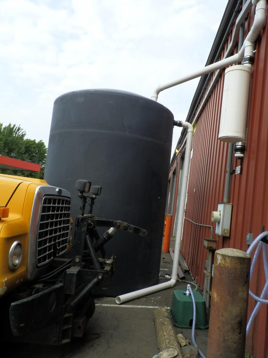 Cistern Harvested water is used for street sweeping and/or truck washing.