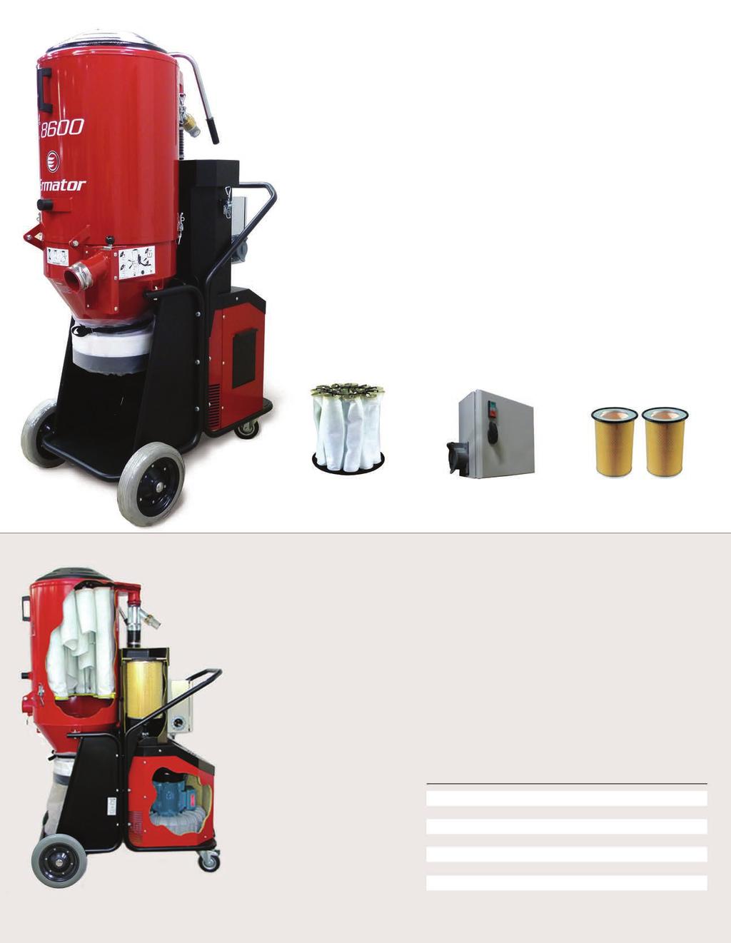 T8600 3P HEPA Dust Extractor Creating Clean Air for Construction, Abatement, and Restoration The T8600 (480V) is equipped with a quiet, yet powerful turbine motor delivering exceptional airflow at