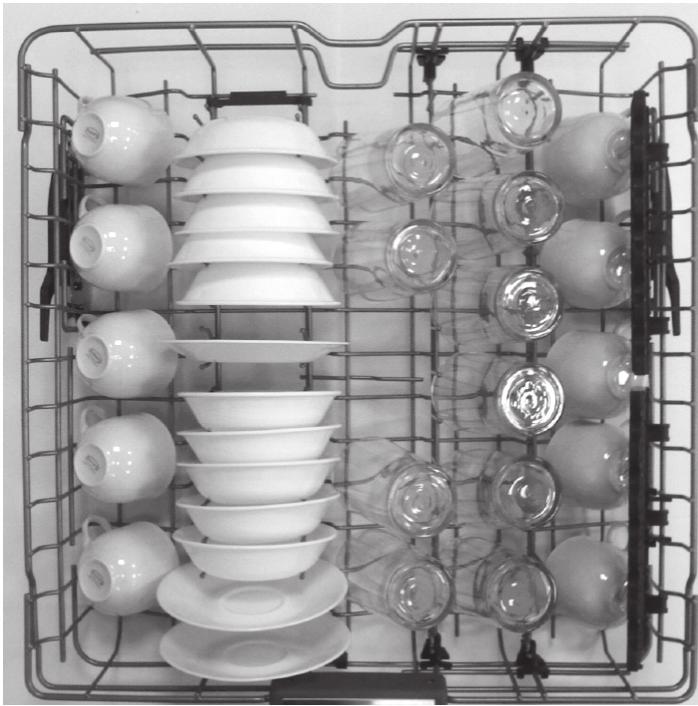 16 operating instructions Loading the Upper Rack Use the upper rack for small or delicate items such as small plates, cups, saucers, glasses, and dishwasher-safe plastic items.