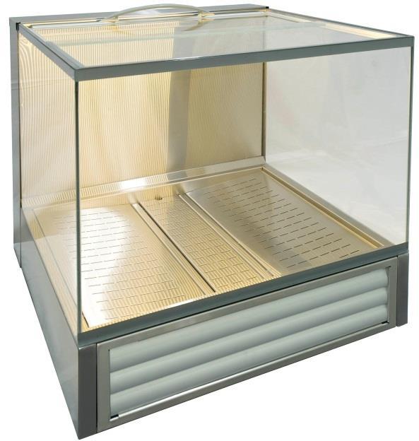 OPERATION Cabinet Layout POPCORN WARMER CABINETS - OPERATION Features The Popcorn Warmer Cabinet has fixed glass panels on the front and sides, with a sliding glass access panel on the top.