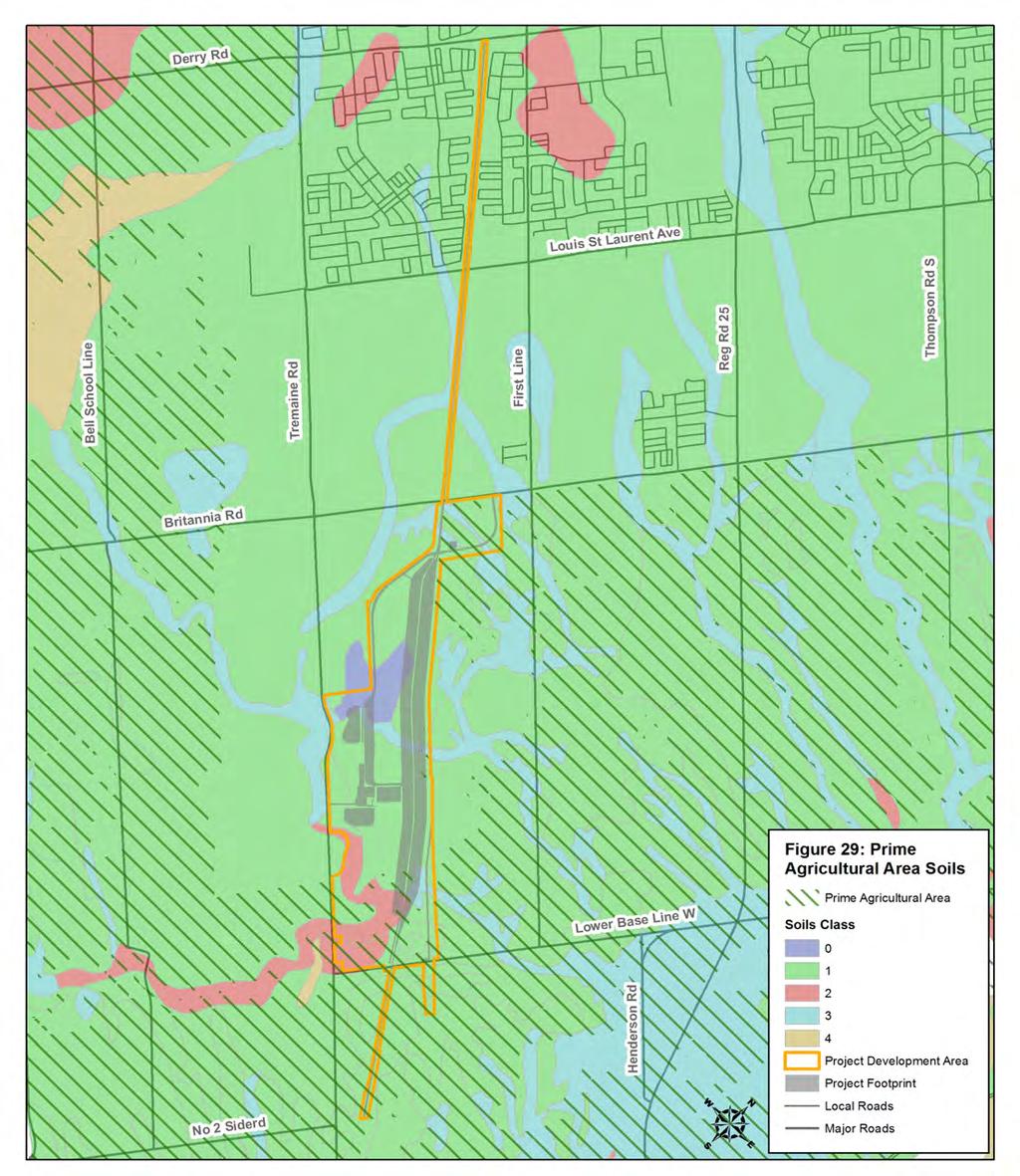 29 HALTON MUNICIPALITIES BRIEF: APPENDIX A Project location in relation to soil quality and designated Prime Agricultural Areas in the Regional Official Plan.