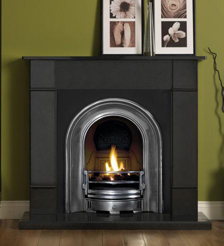 .. FIRE Glass fronted gas convector fire (slide control) with chrome Aurora frame Shown below with.