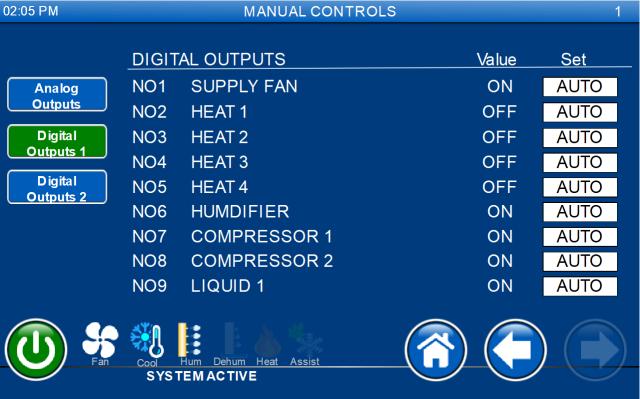 Figure 18. Display setup Manual Controls Analog and digital outputs can be overridden at any given time.