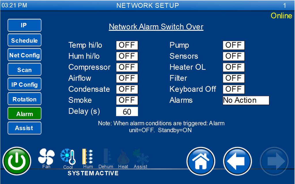 Alarm The following alarm options are support in P-LAN network. Once the alarm from each unit is active, the configured function shall take place.