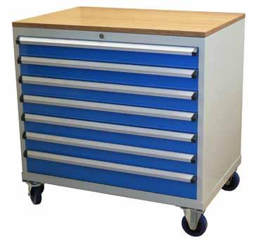 980mm Series Storeman Tool & Parts Trolleys Anti-Tilt safety lockout system only allows 1 drawer to open at a time Maximum 140kg per drawer Single key central locking system Ply tops are 25mm