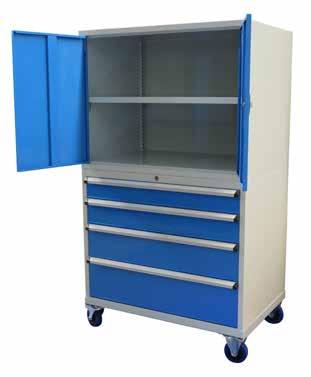 1750mm Series Storeman Tool & Parts Trolleys Anti-Tilt safety lockout system only allows 1 drawer to open at a time Clear doors make viewing of goods quick and easy Maximum 140kg per drawer Single
